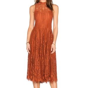 Free People Lace Trapeze Midi Dress Copper Small S